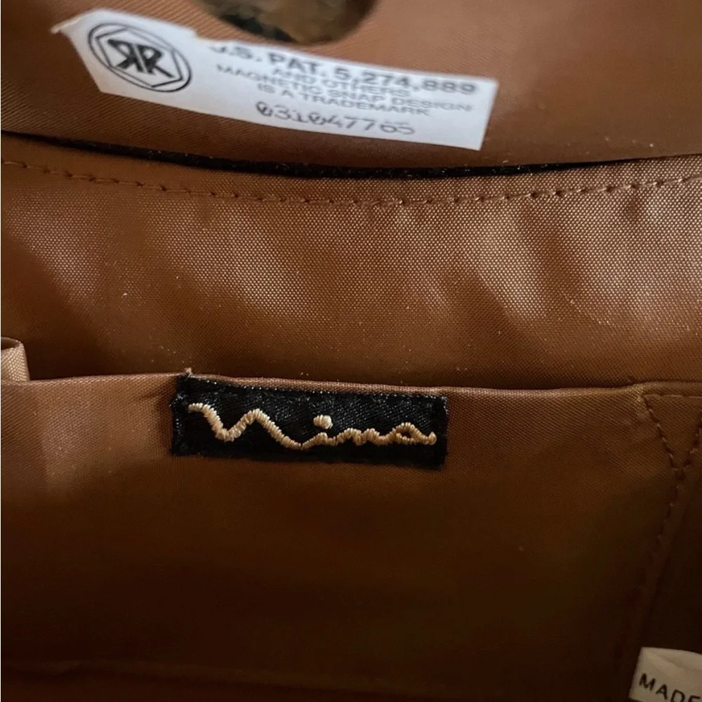 Nina Brown Velvet Beaded Flap Clutch with Gold Chain